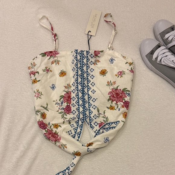 Rachel Zoe Floral Strap Tie Top with Blue and Pink Accents - Picture 2 of 4